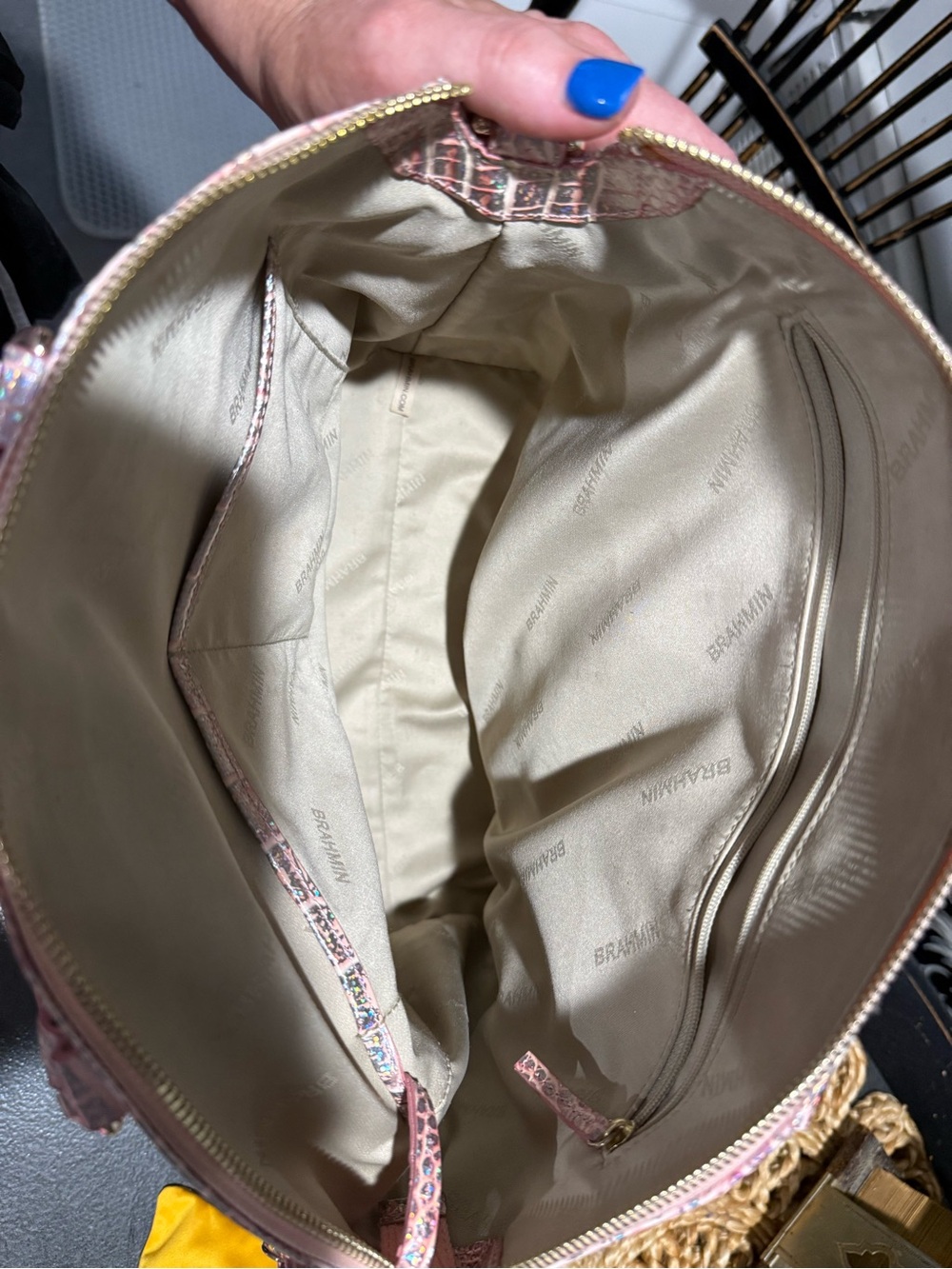 Brahmin Iridescent Pink Croc-Embossed Tote - Picture 4 of 7